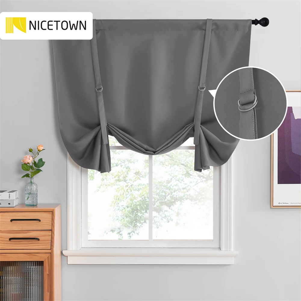 

NICETOWN 1PC D buckle Tie Up Shade Rod Pocket Blackout Curtain Modern Solid European and American Style for Kitchen Small Window