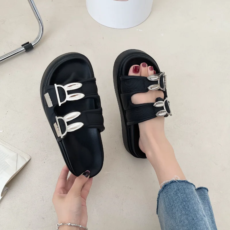 

Сандалии женские на плоской подошве, удобные босоножки с двумя пуговицами, в стиле ретро, популярная уличная одежда, однотонные тапочки, лето 2023