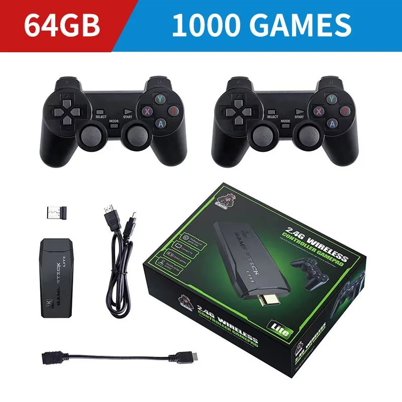 

Video Game Console 64G Built-in 10000 Games Stick Retro Handheld Game 2.4G Double Wireless Controller for PS1 GBA Christmas Gift