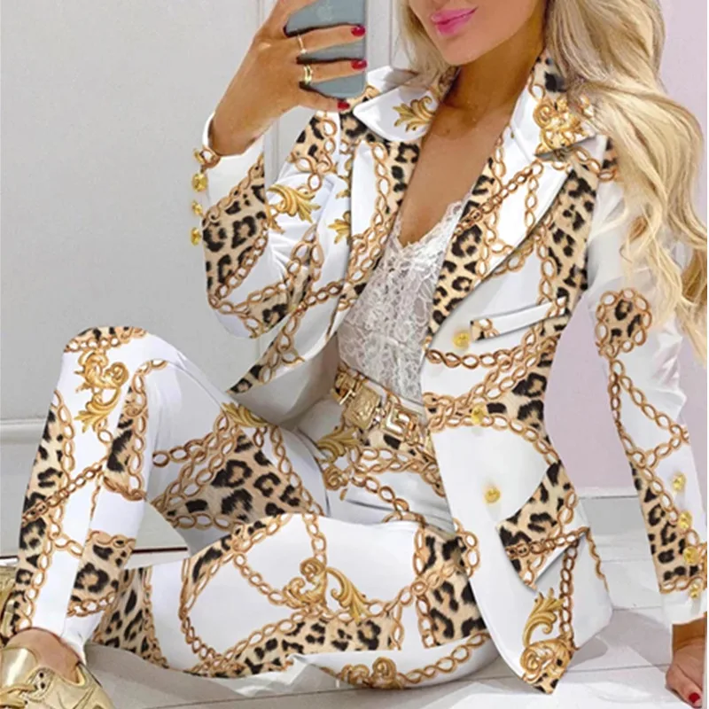 

Jacket & Trousers Office Lady Outfits Elegant Suit Two Pieces Set Blazer Coat & Pants Suit Sets For Women