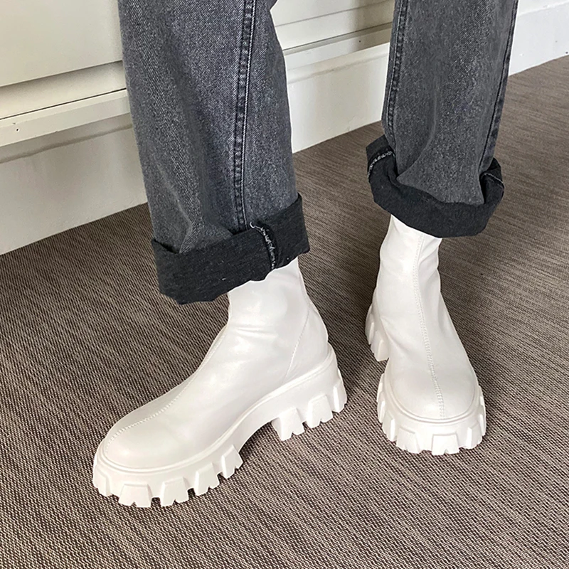 

Women Ankle Boots 2022 Platform Leather Winter Shoes Woman Warm Fur High Heels Short Boots Footwear