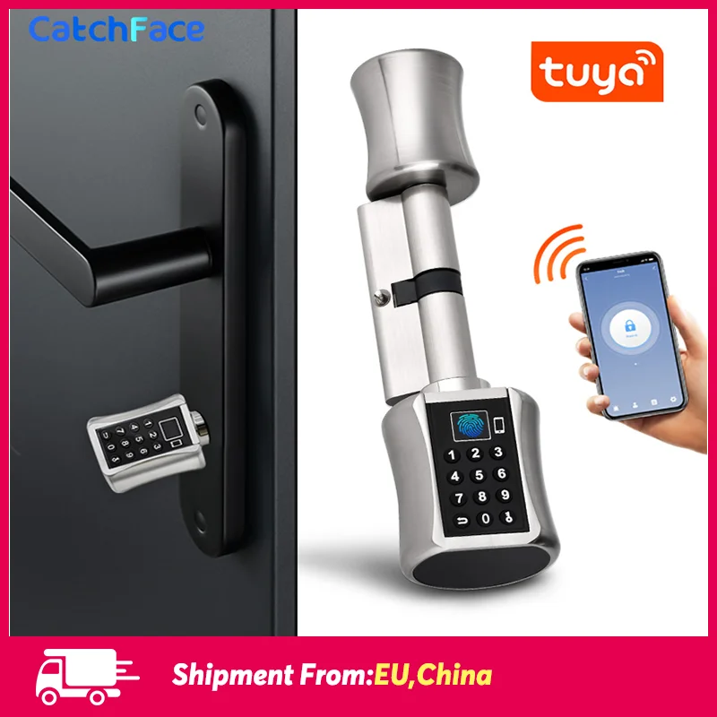 

Дверной смарт-замок Tuya, электронный цилиндрический замок со сканером отпечатков пальцев, с цифровой клавиатурой, с поддержкой Bluetooth, для дом...