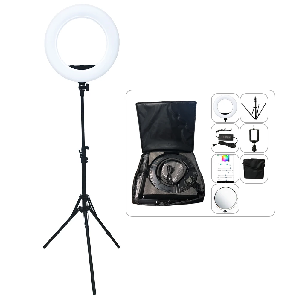 

Yidoblo AX-480DII Bluetooth Adjust Bio-color Ring Lamp 2800-9900K Broadcast/Video/photography/makeup Ring Light LED Lamp Kit