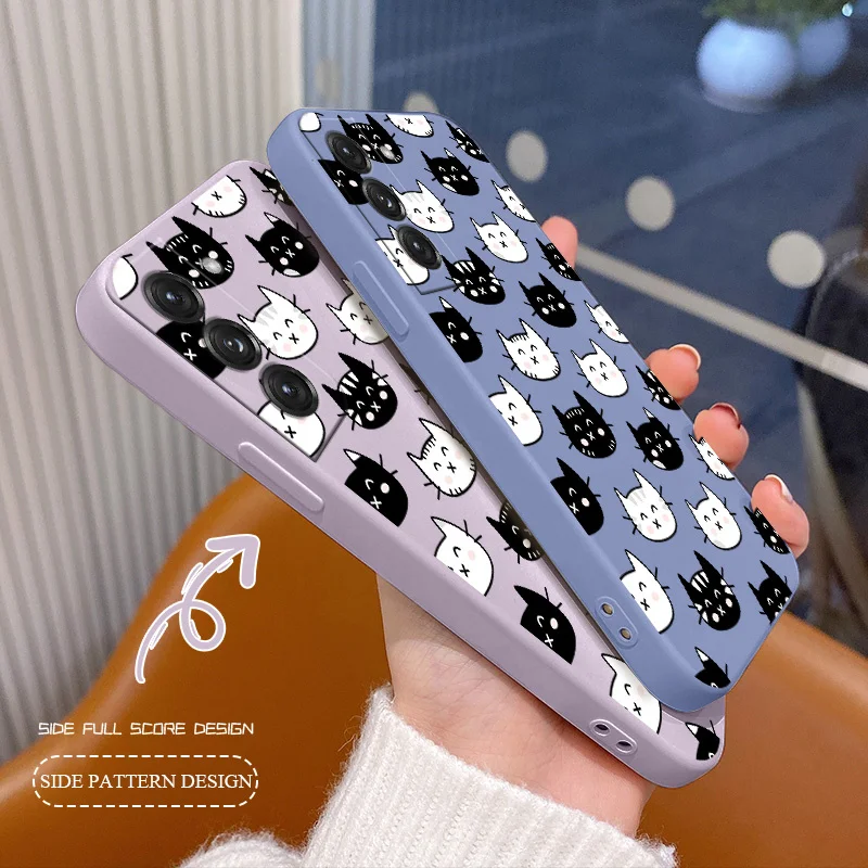 

Ultra Thin Cartoon Cat Liquid Case For Samsung Galaxy S21 S22 S20 FE S10 S9 Ultra Plus S10e Note 20 ultra 10 9 Plus Phone Case