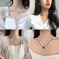 new luxury fashion pearl love butterfly beaded necklace clavicle chain for women girl jewelry wholesale