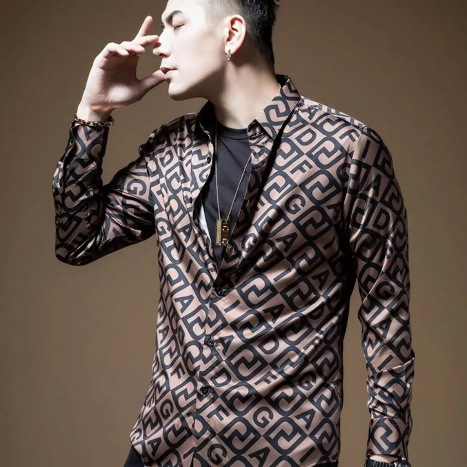 Men age season long sleeve shirt han edition tide handsome light luxury leisure senior shirt cardigan coat