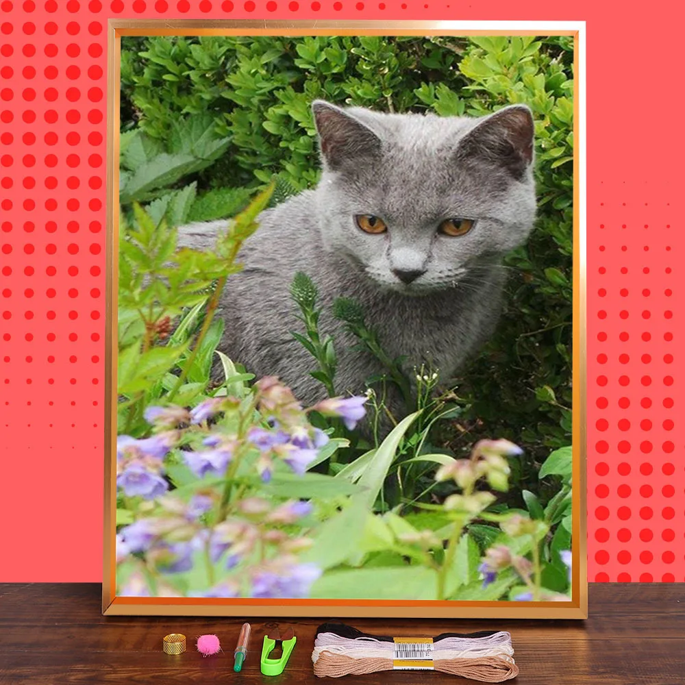 

Набор для вышивки крестиком 11CT, ткань с принтом черной кошки и животного, нитки DMC для рукоделия, хобби, игла для вышивки