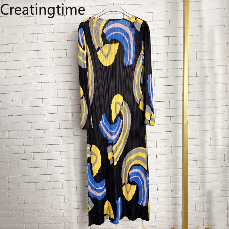 

Плиссированное Платье Creatingtime, Новинка лета-осени 2022, винтажное свободное платье средней длины с круглым вырезом и длинным рукавом, модное ж...