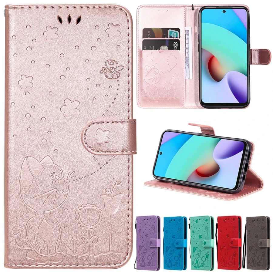 

Wallet Cat Bee Leather Case For Xiaomi Redmi Note 10/10S/10T/10 Pro/9 Pro/8 Pro/7 10 9 9A 9C 9T 8 8A Mi Poco X3 Nfc/M3 Mix 4 11T