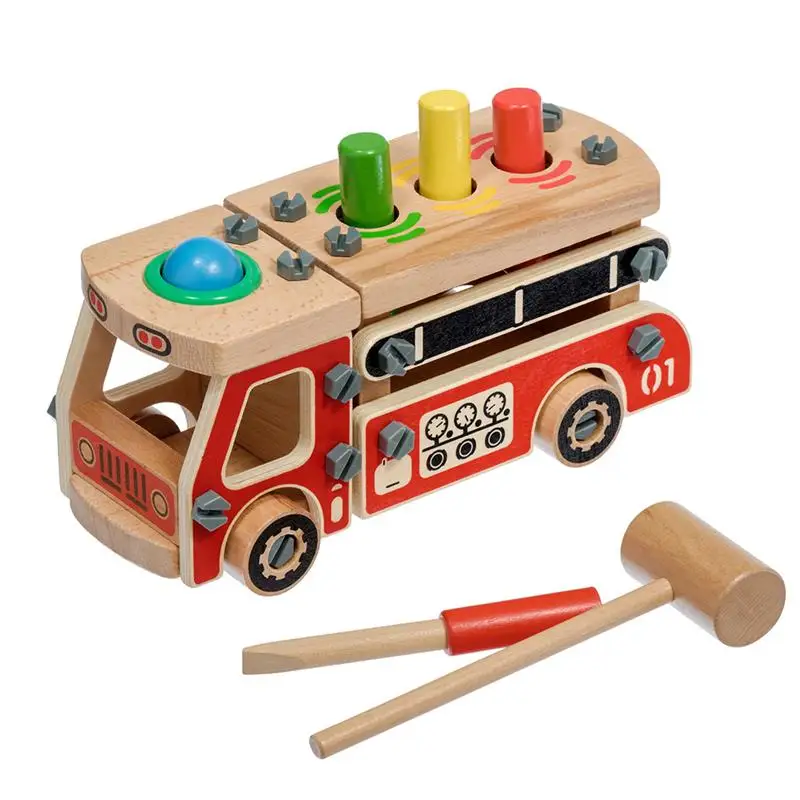 

Truck Fire Wooden Kids Wood Set Construction Nut Disassembly Fighting Nuts Bolts And Play Engineering Car Building Take Mini