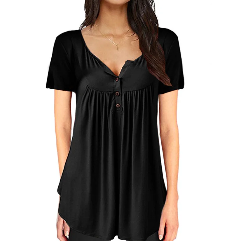 

2022 Summer Solid Button Loose Short Sleeve Top Women's T-Shirt