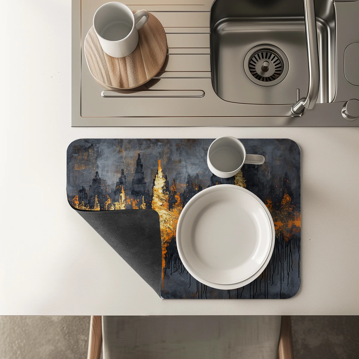 Впитывающий коврик осенняя абстрактная линия листья дерева кухонный