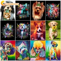 chenistory 60x75cm frameless oil painting by numbers kit for adult child animals dog on canvas home decoration canvas painting