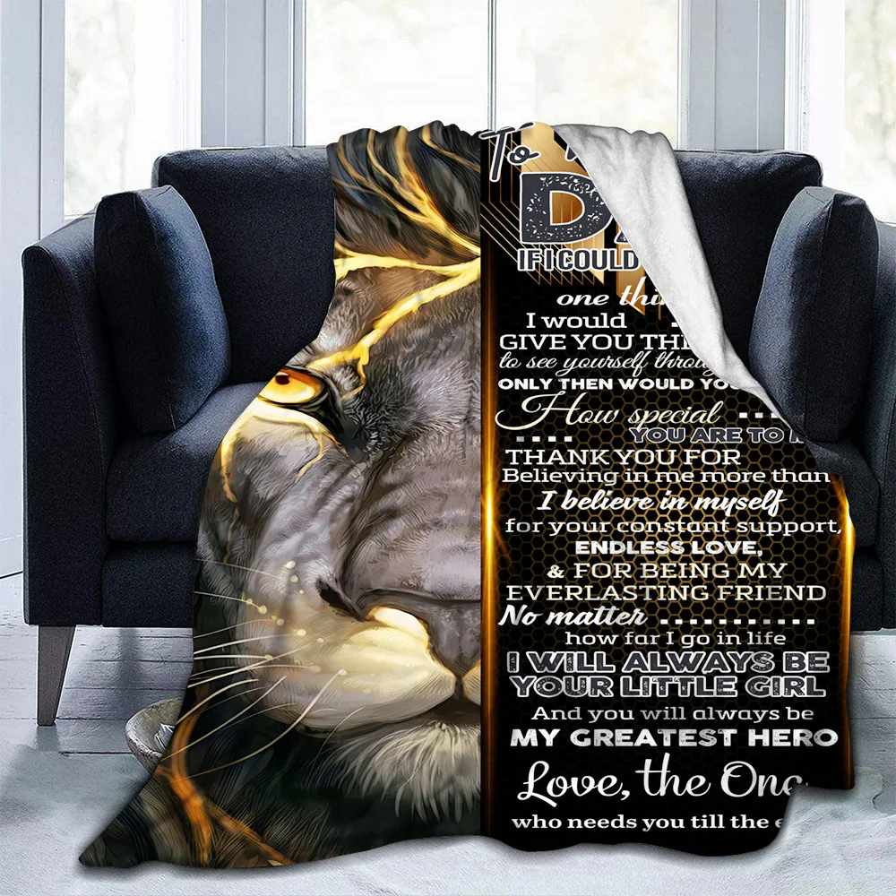 

Thanksgiving Gift Flannel Blanket Full English Letter Blanket for Dad Daughter 3D Animal Wild Lion Sunflower Girls Blankets Sofa