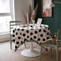 modern dots decorative cotton tablecloth with tassel dust proof thick rectangular wedding dining table cover tea table cloth