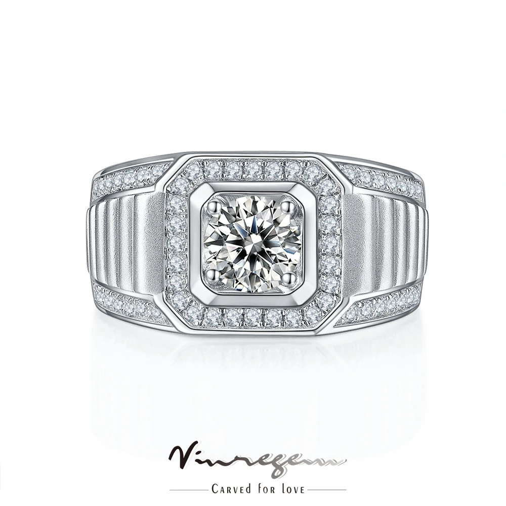 

Vinregem 925 Sterling Silver Round Brilliant Cut 1CT VVS1 Pass Test Diamond D Moissanite Ring for Women Men Gift Dropshipping