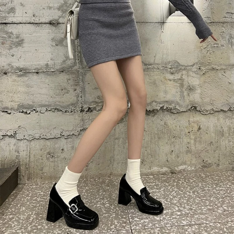 Platform High Heels Chunky Loafers Women 2023 Genuine Leather Mary Jane Pumps Japanese Jk Uniform Black Y2k Heeled Shoes Luxury