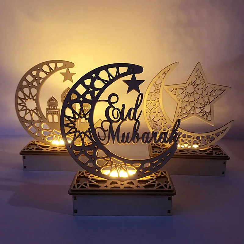 

EID Mubarak украшения Декор Рамадан деревянный лунный Звездные огни 2023 Eid Al Adha подарки мусульманское Освещение декоративные лампы поделки