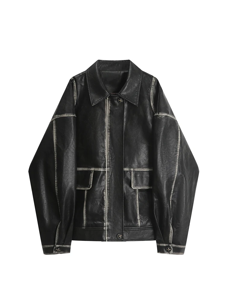 

Куртка женская черная кожаная в готическом стиле, мотоциклетный пиджак в Корейском стиле, уличная модная винтажная верхняя одежда в стиле Харадзюку, большие размеры, Y2k