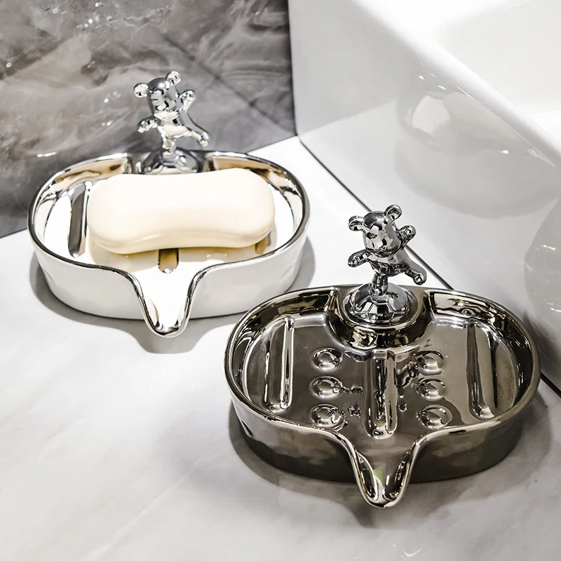 

Soap Box Household Soap Dish with Drain Water Soap Container Holder Light Luxury Creative Storage Shelf Bathroom Accessories