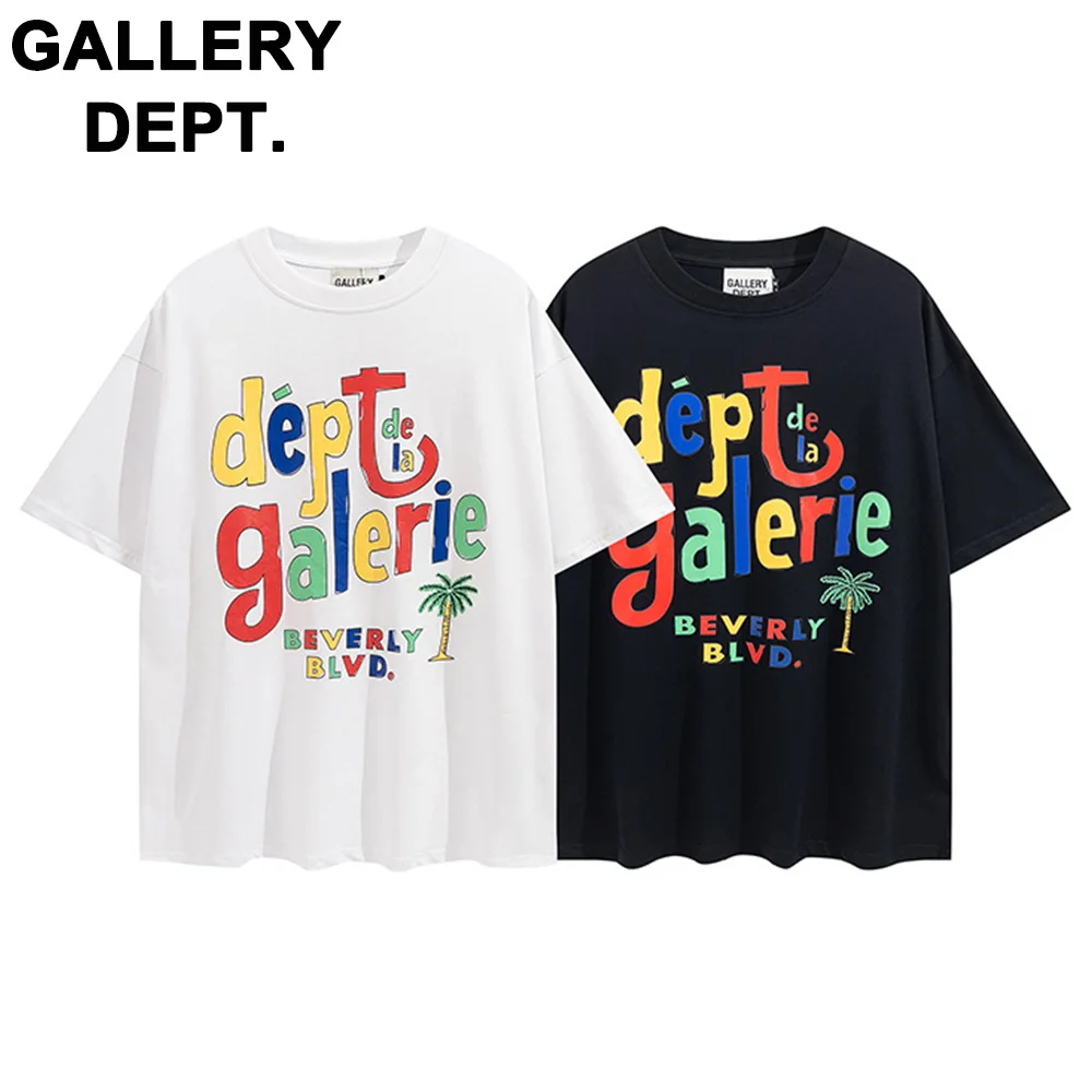 

New tide Gallery dept colorful letters printed street men and women with the same paragraph loose short-sleeved T-shirt