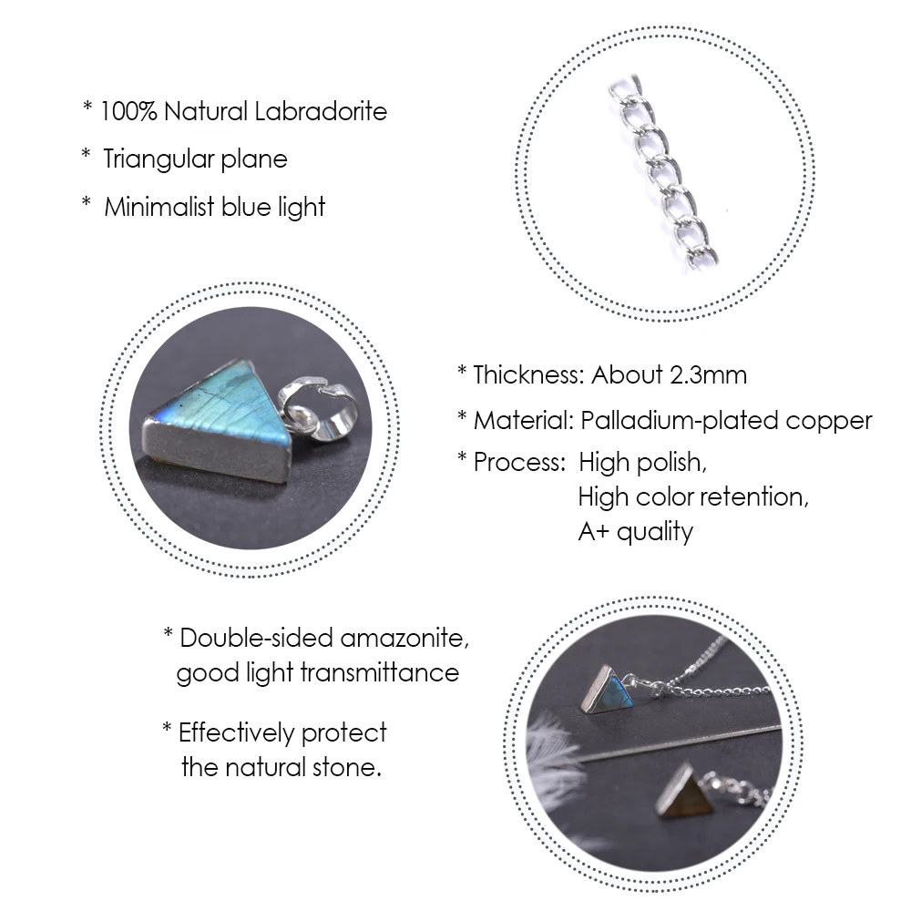 Ожерелье с подвеской из лабрадорита ITSMOS Natural LABRADORITE в синем свете луны, треугольное минималистичное украшение из полудрагоценного камня на цепочке из серебра 925 для женщин.