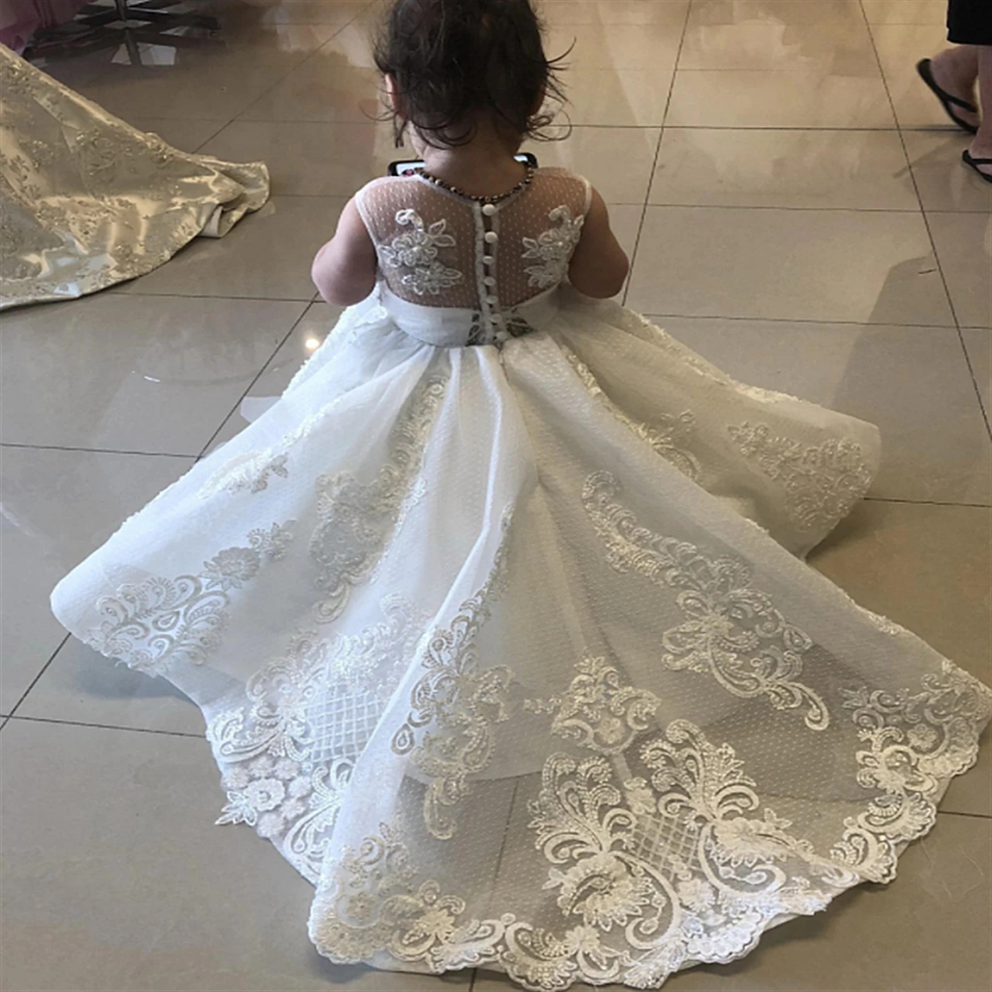 

Girl Communion Lace Flower Girl Dresses For Wedding Cap Sleeve Sheer Jewel Party Toddler Pageant Clothes Custom Color