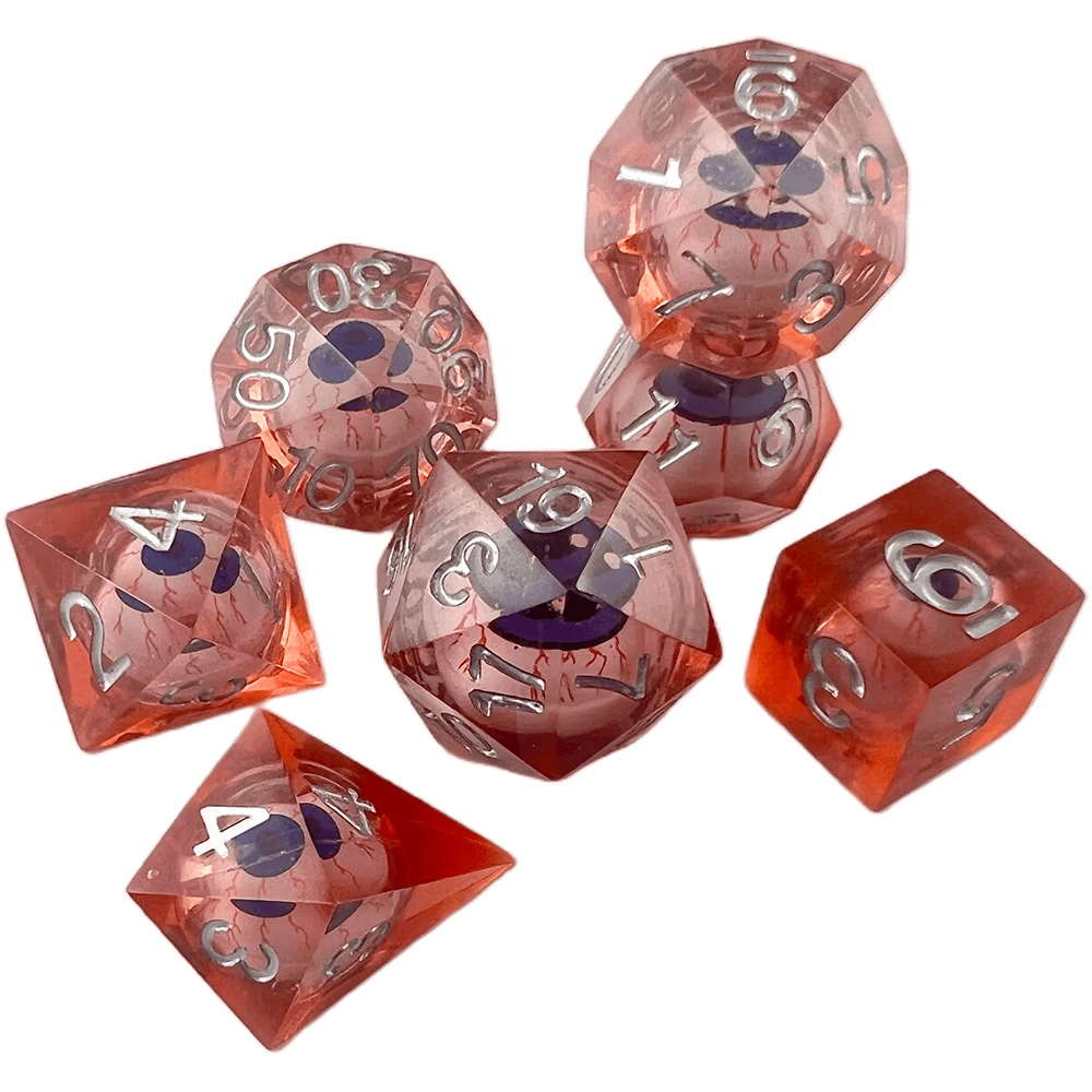 Polyhedral Eyeball Dice Set D4-D20 with PU Bag for Dados Rpg Table Board Role Playing Game