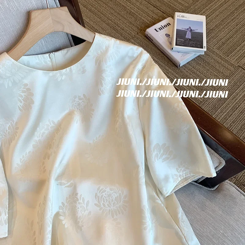 Высококачественная повседневная футболка свободного кроя женская жаккардовая с