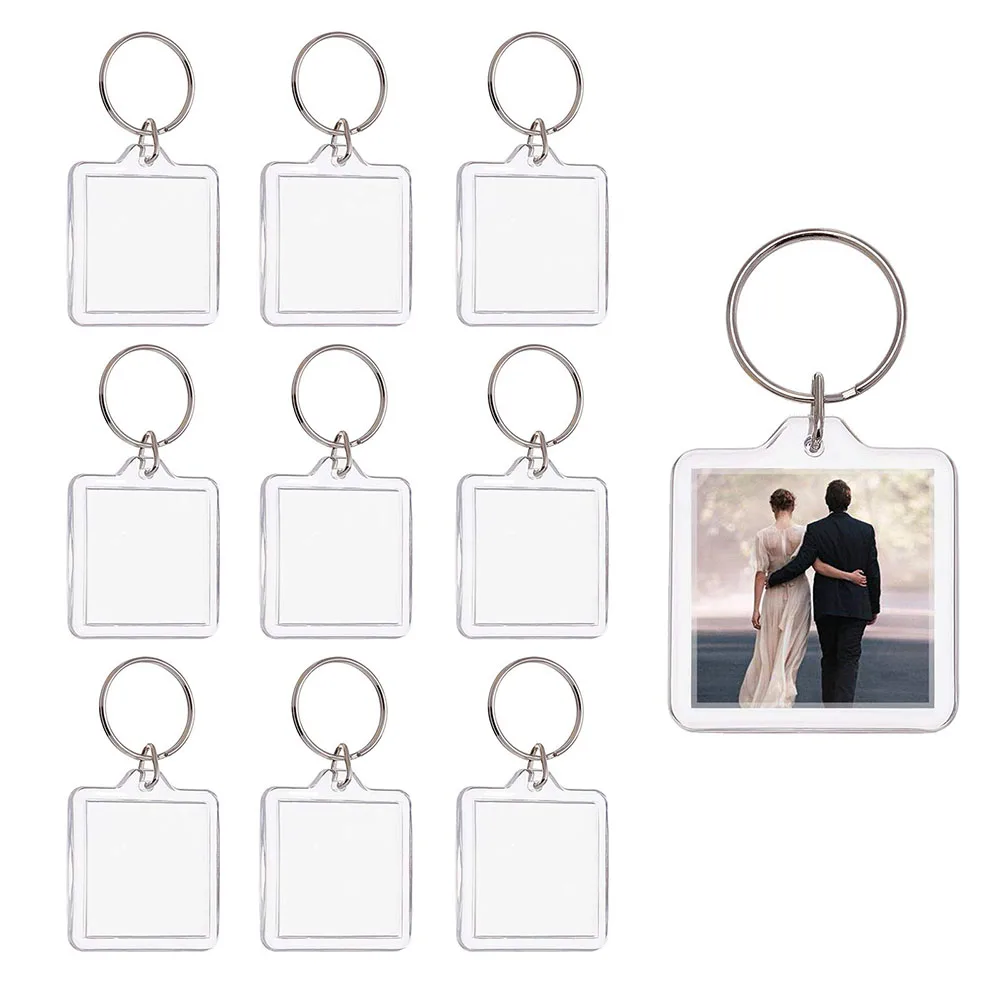 

50 Sets 1.5Inch Square Custom Blank Photo Keyring Clear Blank Photo Insert Keychains For DIY Picture Frames