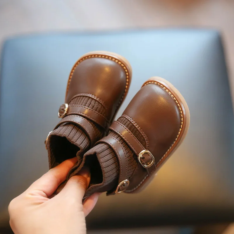 

Женские зимние ботинки с меховой подкладкой, детские ботинки-носки для девочек, сетчатые ботинки до лодыжки для маленьких девочек, детские ...