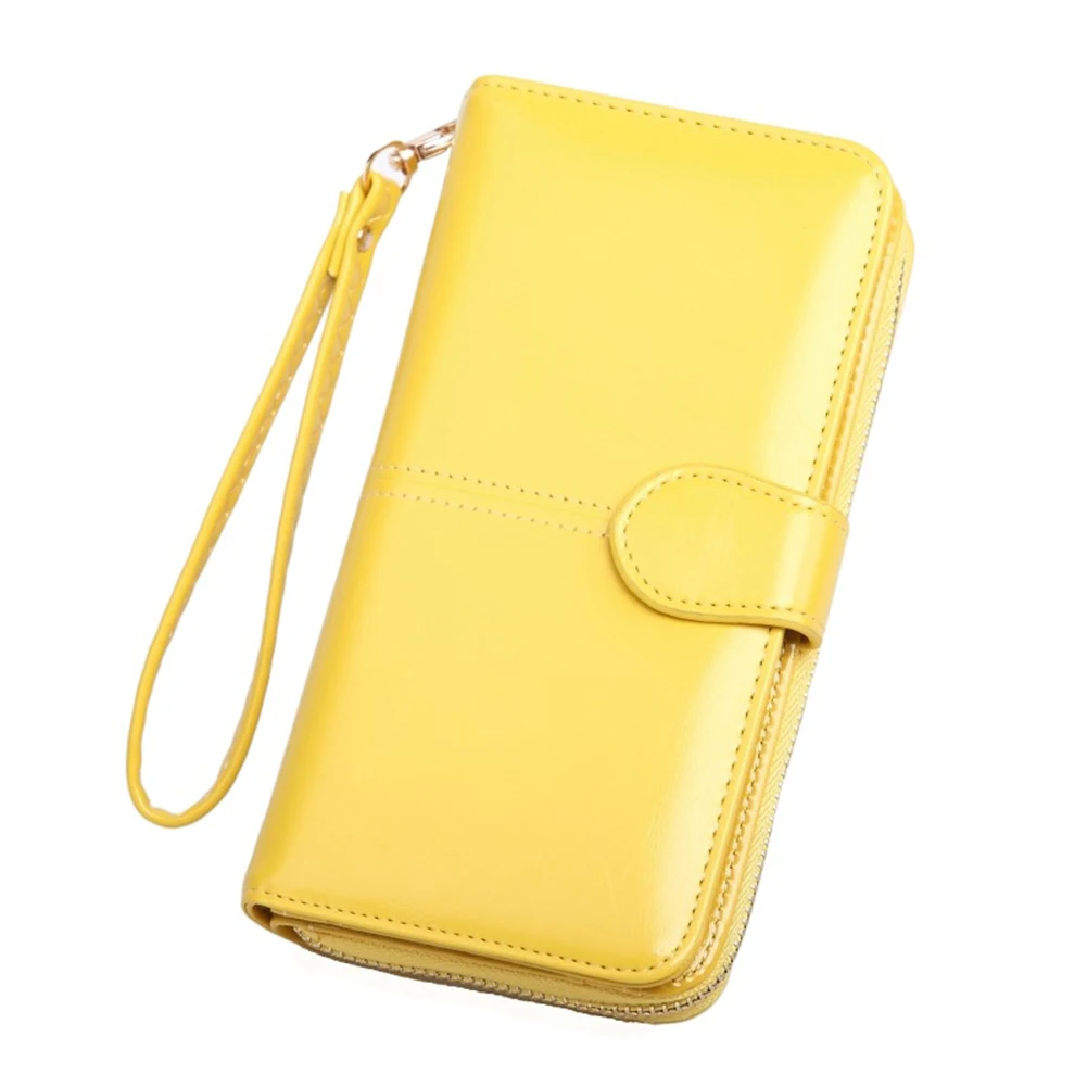 Vintage Detachable Lanyard Oil Wax Leather Long Wallet Ultra-thin Large Capacity Coin Purse Women Girls ארנק