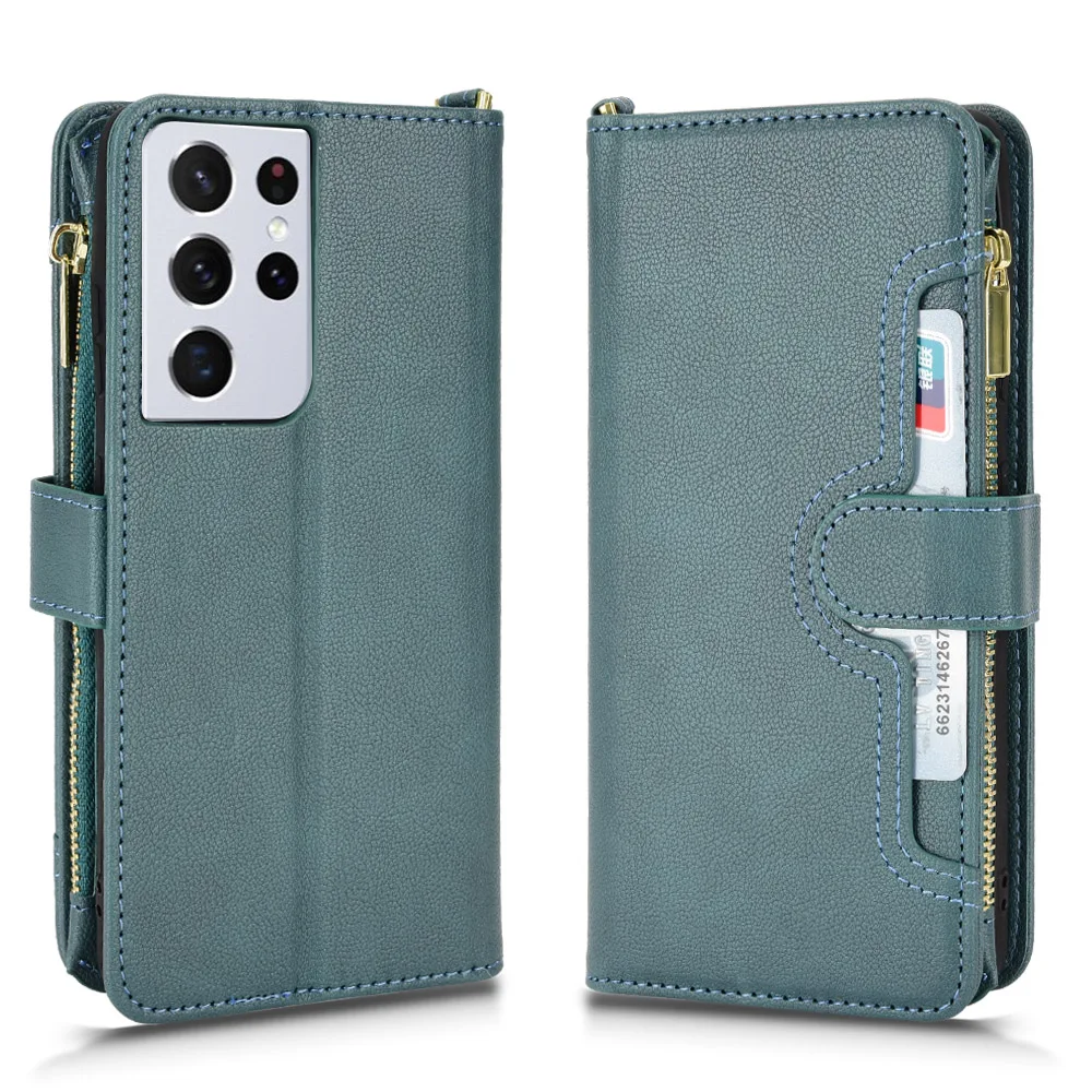 

Case for Samsung S22 Ultra Phone Cover with Card Slot for Samsung S22 Ultra Wallet Bag Zipper Protective Shockproof Funda