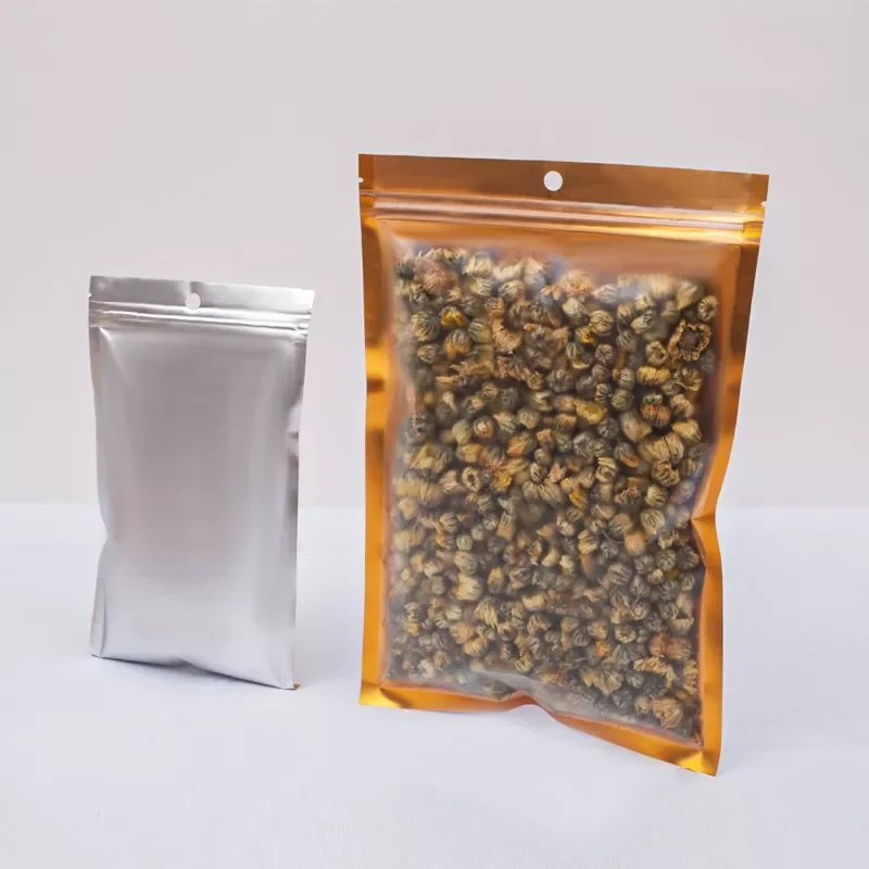 

50pcs Flat Bottom Gold Aluminized Film Storage Bag Tea Coffee Candy Food Fruit Gift package Self Sealing Zipper Flat Grip