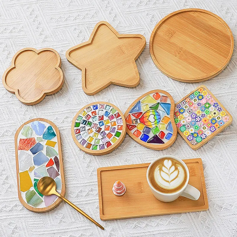 10type Desktop Bamboo Tray DIY Mosaic Coaster Bamboo Tableware Mat Wooden Tray Children Creative DIY Toy Craft Handmade Gift images - 6