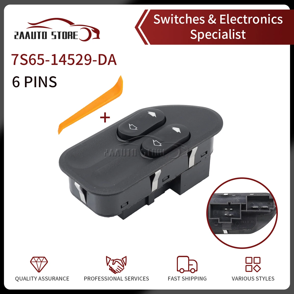 

7S65-14529-DA Power Window Control Switch Green Light For Ford Ranger Fiesta Ecosport Space 2S6514529BB 7S65-14529-DA