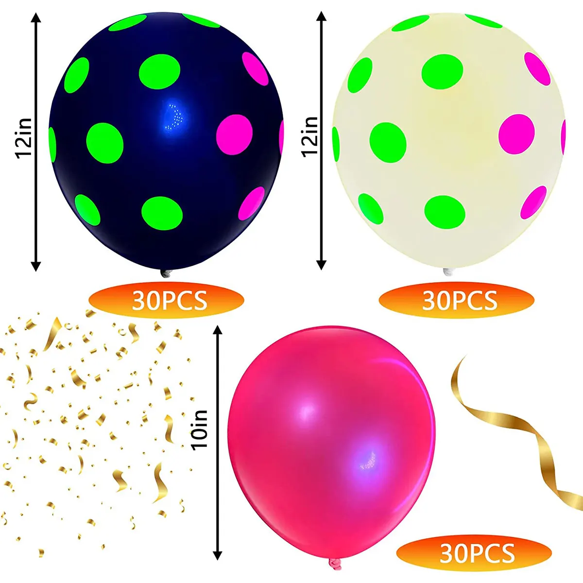 90Pcs Neon Balloons 12” UV Neon Glow Balloons Reusable Polka Dot Blacklight Balloons Glow in the Dark Latex Balloon Blacklight images - 6