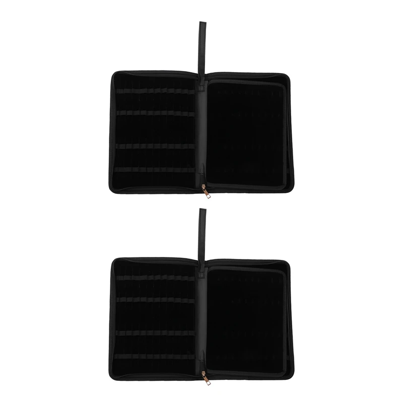 

PPYY-2 PC Black Fountain Pen Color PU Leather Storage Case Holder For 48 Pens