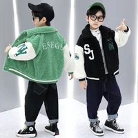 boys coat jacket outwear tops cotton 2022 green thicken plus velvet winter autumn school gift overcoat childrens clothes