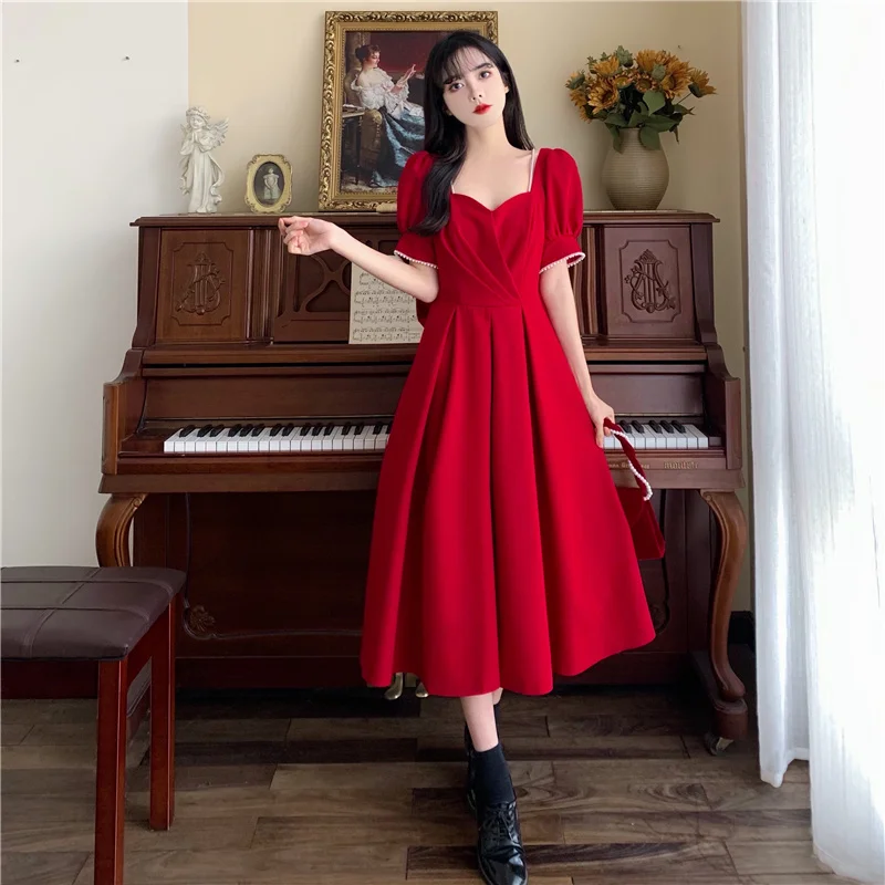 

Женское вечернее платье с завышенной талией, однотонное свободное приталенное платье трапециевидной формы во французском стиле, лето 2022