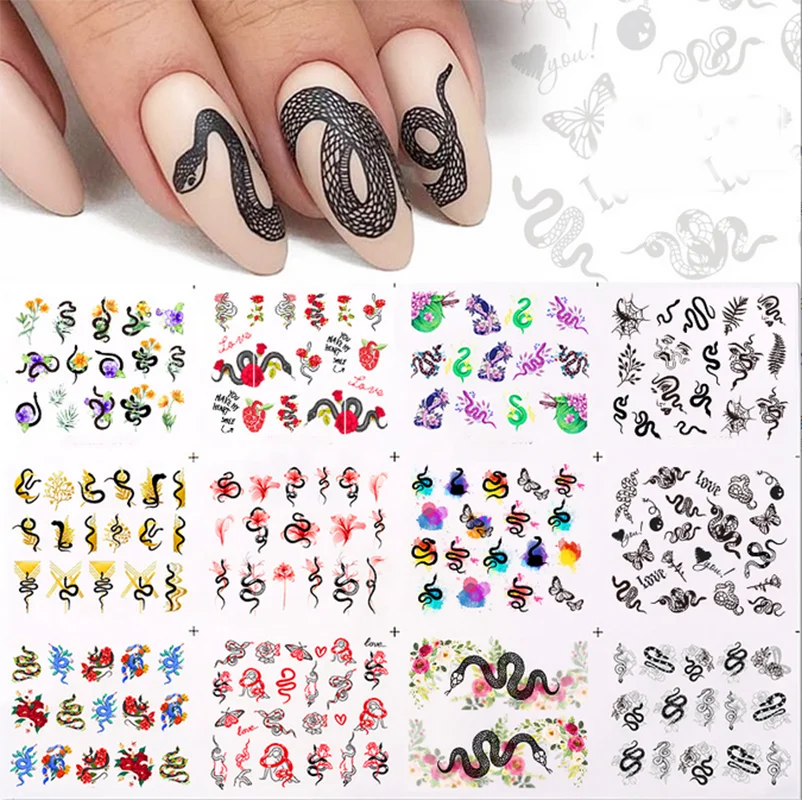 

Water Transfer Nail Decals Fashion Snakes Nuance Flowers Stickers Decoration For Nail Art Manicure Beauty