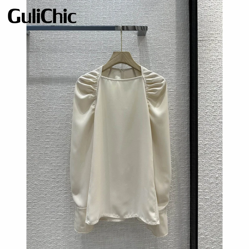 

2.9 GuliChic Women Temperament Casual Comfortable Ruched Square Collar Blouse