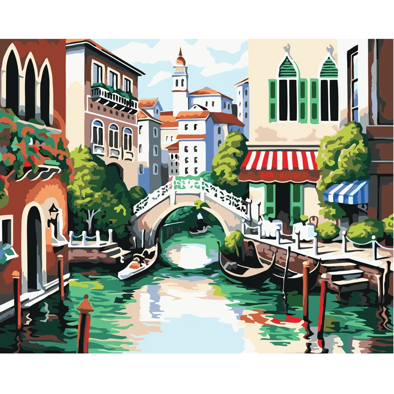 

Digital Oil Painting Venice Watertown And Boat Paint By Number Picture Diy On Canvas The Canvas Print Living Room