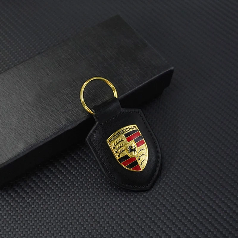 Кожаный автомобильный брелок с 3D эмблемой для ключей Porsche Panamera Cayenne Taycan 911 718 Macan