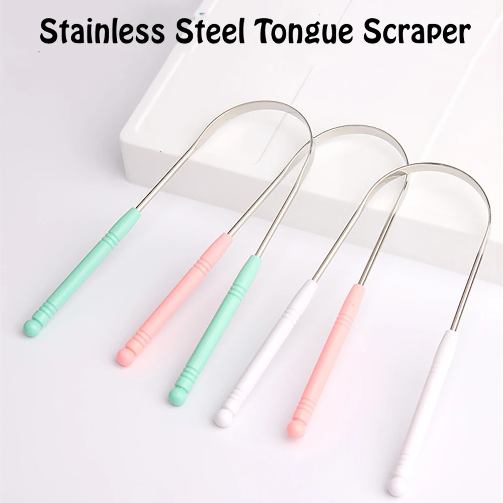 

Solid Color Remove Bad Breath Fresh Breath Oval Operational Safety Oral Hygiene Tongue Cleaner Stainless Steel Scraper