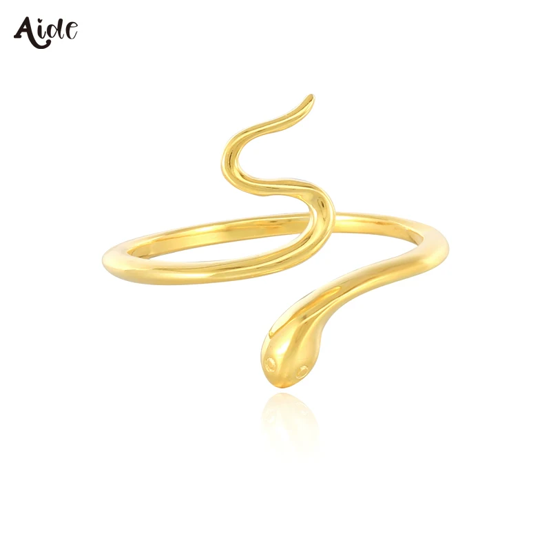 Aide Presale Solid Gold Jewelry 9K/10K/14K/18K/24K Gold Snake Adjustable Rings For Women Vintage Party Jewelry anillos mujer
