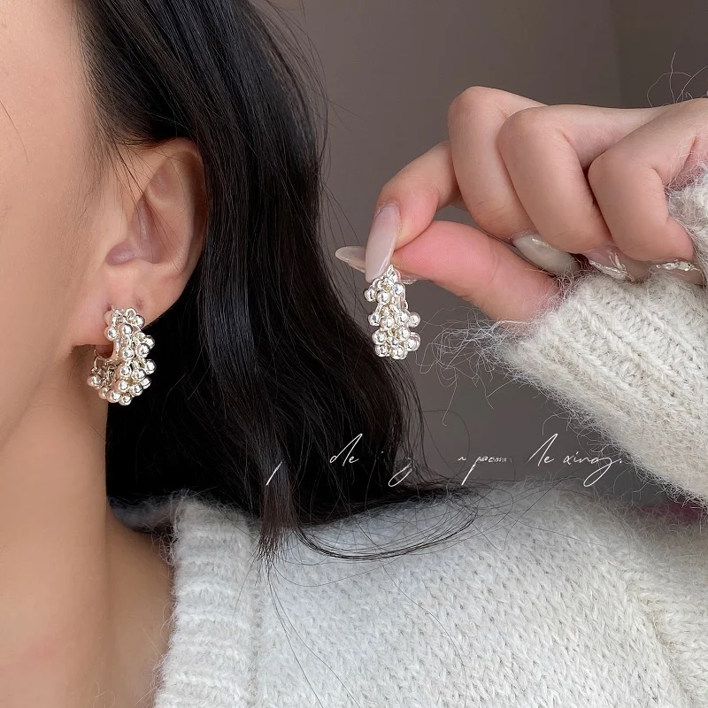 Fashion Cold Sle Metal Ball Tassel Stud Earrings for Women Unique Slish Elegance Versatile |