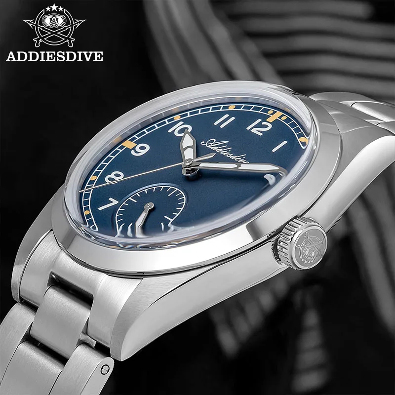 Фото ADDIESDIVE новые часы для мужчин из нержавеющей стали VH60 механизм черный/синий часы пузырь зеркальное стекло водостойкие светящиеся часы мужские №1