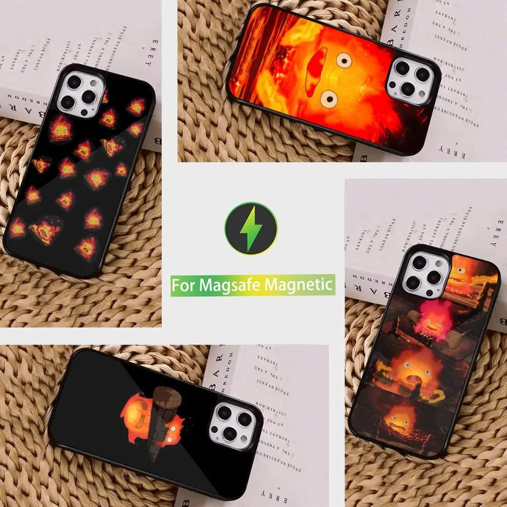 Милый чехол для телефона C-Calcifer-S iPhone 15 14 13 12 11 Pro Max Plus Mini Magsafe с магнитной