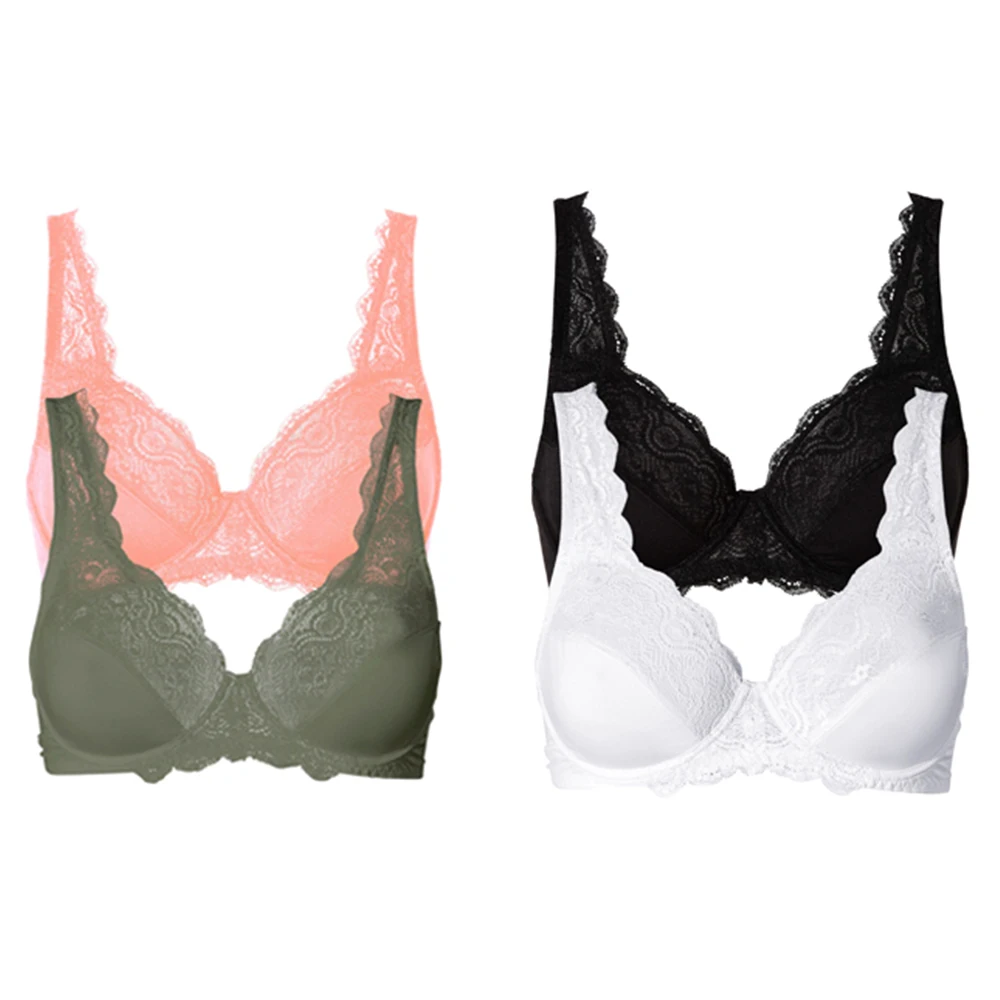 New Sexy Lace Bra Women's Full Coverage Jacquard Non Padded Lace Underwire Plus Size Bra Top 34-46 B C D E FCup